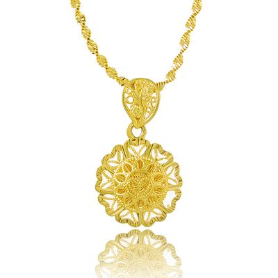 Fashion 24K Electroplated Plating Gold Necklace Round Flower Pendant Necklace for Women Wedding Jewelry Gifts