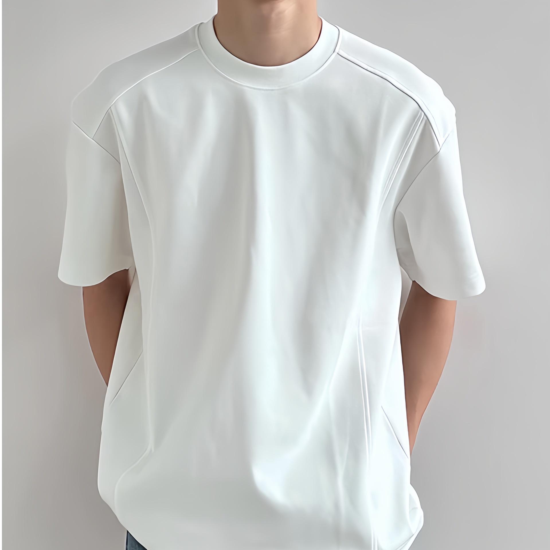 

2026 Summer Luxury Lightweight Men s Patchwork T-Shirt - Crisp, Handsome, Short-Sleeved Round Neck Top XL (131-150 lbs) білий