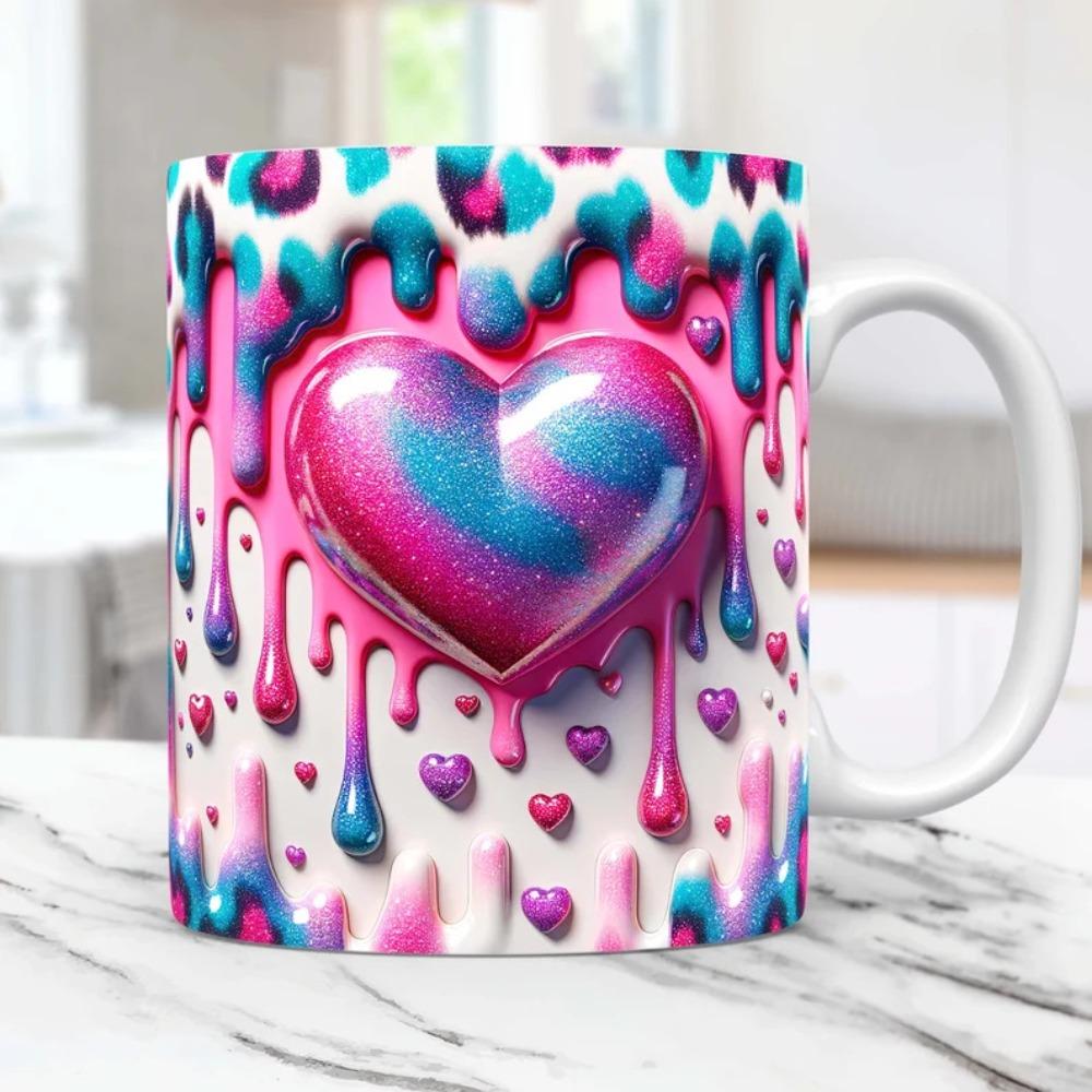 3D Love Heart Shape Valentine's Day Ceramic Coffee Mug Tea Cup