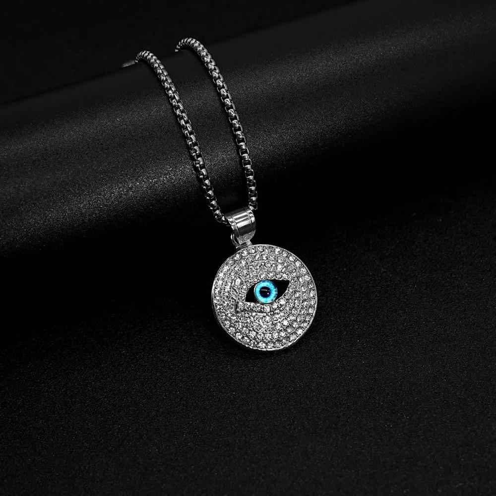 Eye of Horus Muslim Rune Pattern Round Pendant Necklace Men's Necklace Sliding Pendant Metal Necklace Amulet Accessory Jewelry