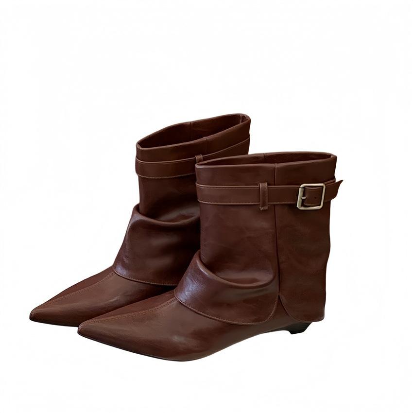 Autumn pointed head European and American fashion cat and short boots belt buckle short boots trouser boots fashion boots