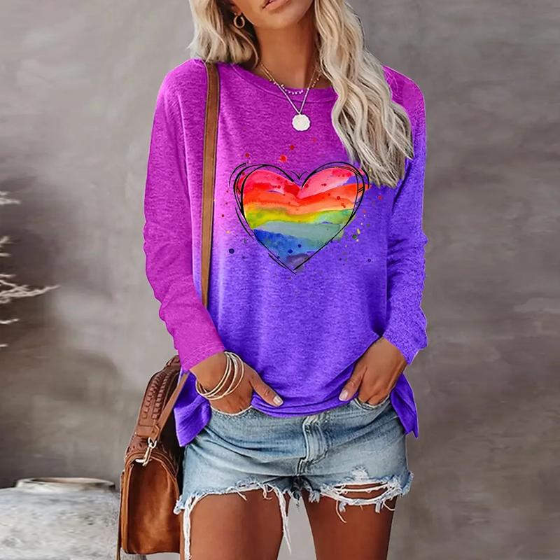 Women Autumn Tops Loose Cat Print Causal Long Sleeve T-shirt Top Blouse