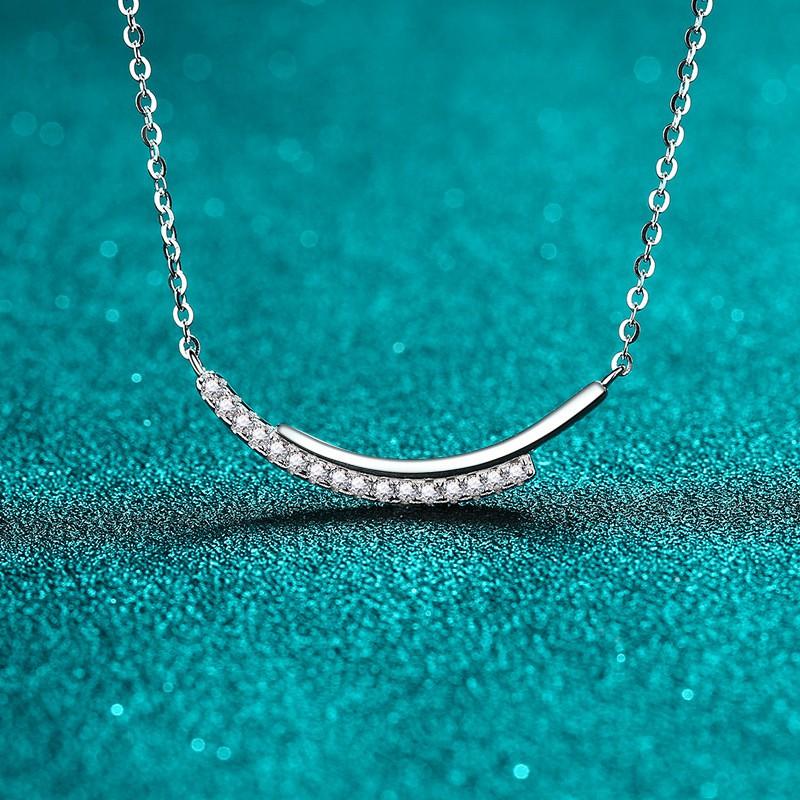 Sterling Moissanite Necklace Women Minimalist Smile Line Chain With Micro Pave Zirconia Elegant Cool-Tone Pendant