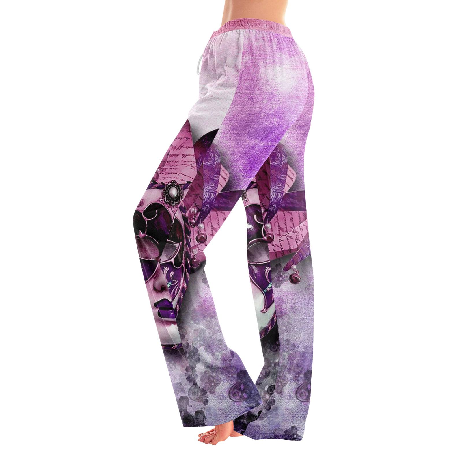

Женские пижамные штаны, одежда для сна, повседневные брюки с эластичной резинкой на талии, удобные прямые свободные брюки для йоги XL фиолетовый