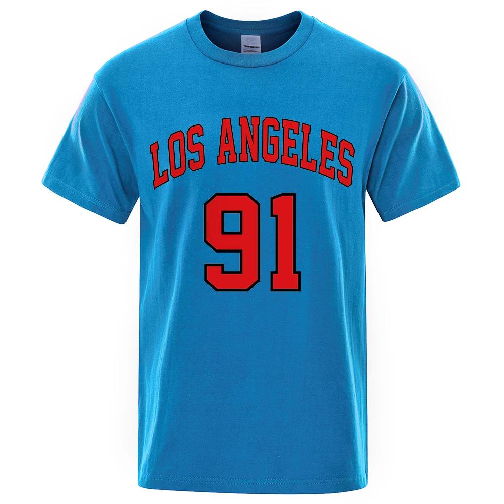 Los Angeles 91 Team Uniform Letter Printed USA City T-Shirts Unisex Summer Loose Short Sleeve Cotton Breathable Oversized T Shirt