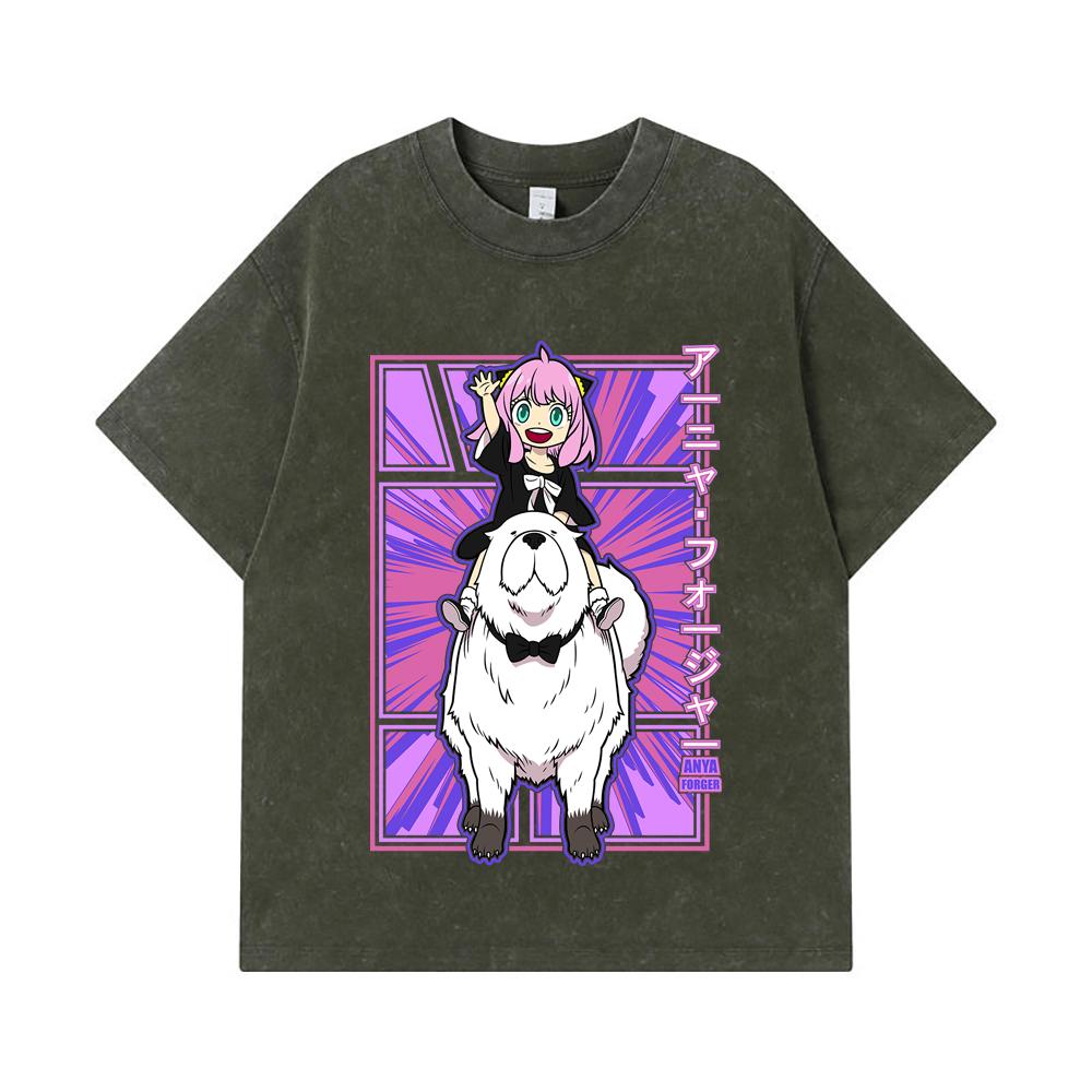 

275 GSM Washed T-shirts 100% Cotton Spy Family V9 Print Unisex Heavy Cotton T Shirt S армия зеленый