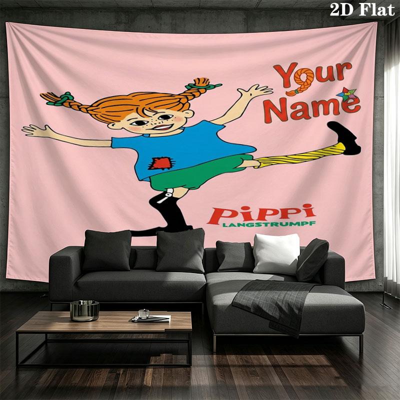 Pippi Longstocking Custom Name Wall Tapestry Aesthetic Wall Hanging Printed Fabric Blanket Decorative Tapestries for Bedroom Living Room Home Decor