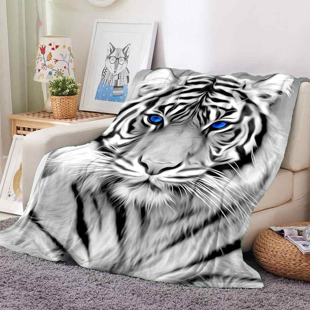 White Tiger Flannel Blanket Throw Blanket Soft Warm Sofa Bed Camping home Decor Unique Christmas Gift C926553