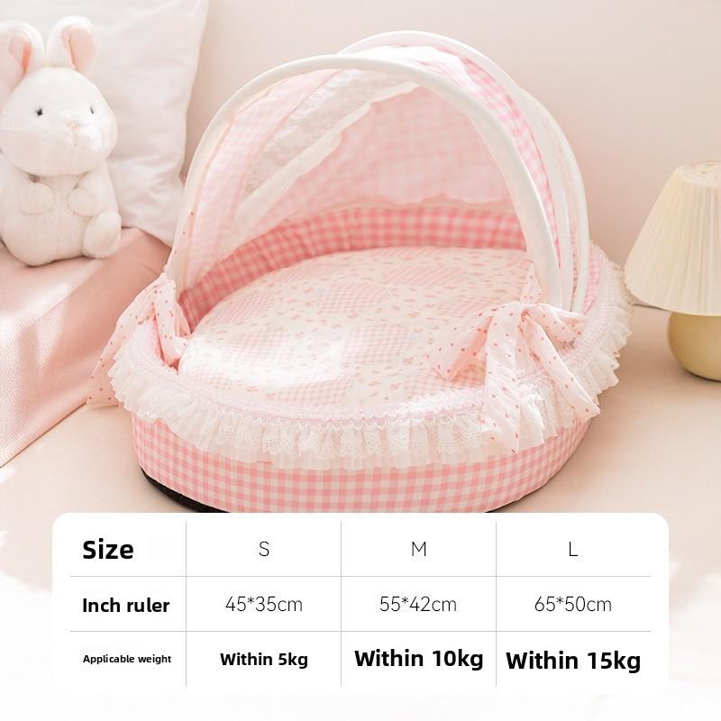 Princess Style Pet Cradle Bed Removable Washable Round Cat Dog House Cozy Four‑Season Kennel for Small Dogs Cats Spring Summer