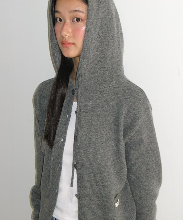 RONRON Mini Pocket Hooded Knit Cardigan Gray