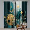 Set Of 2 Flat Printing Drapes Golden Botanical Circles Digital Printed Polyester Festive Wall Decor Event Decoration Curtain