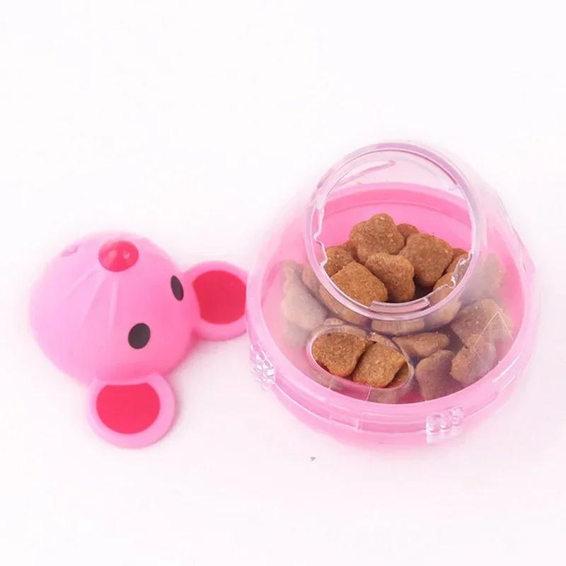 Lovely Pet Cat Toy Pink Mouse Pet Feeder Cat Toy Rolling Leakage Dispenser Bowl Fuuny Plastic Cat Food Storage Tool Pet Supplies
