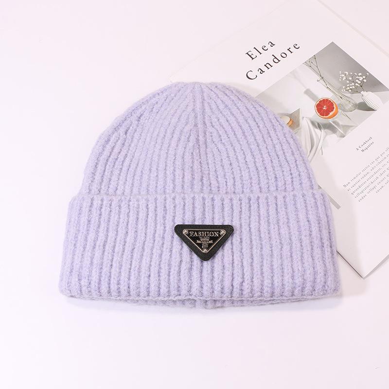 Woolen Hats for Women Triangle Marked Warm Knitted Hats for Couples  Pullover Hats Anti Cold Hats for Men  Autumn and Winter.
