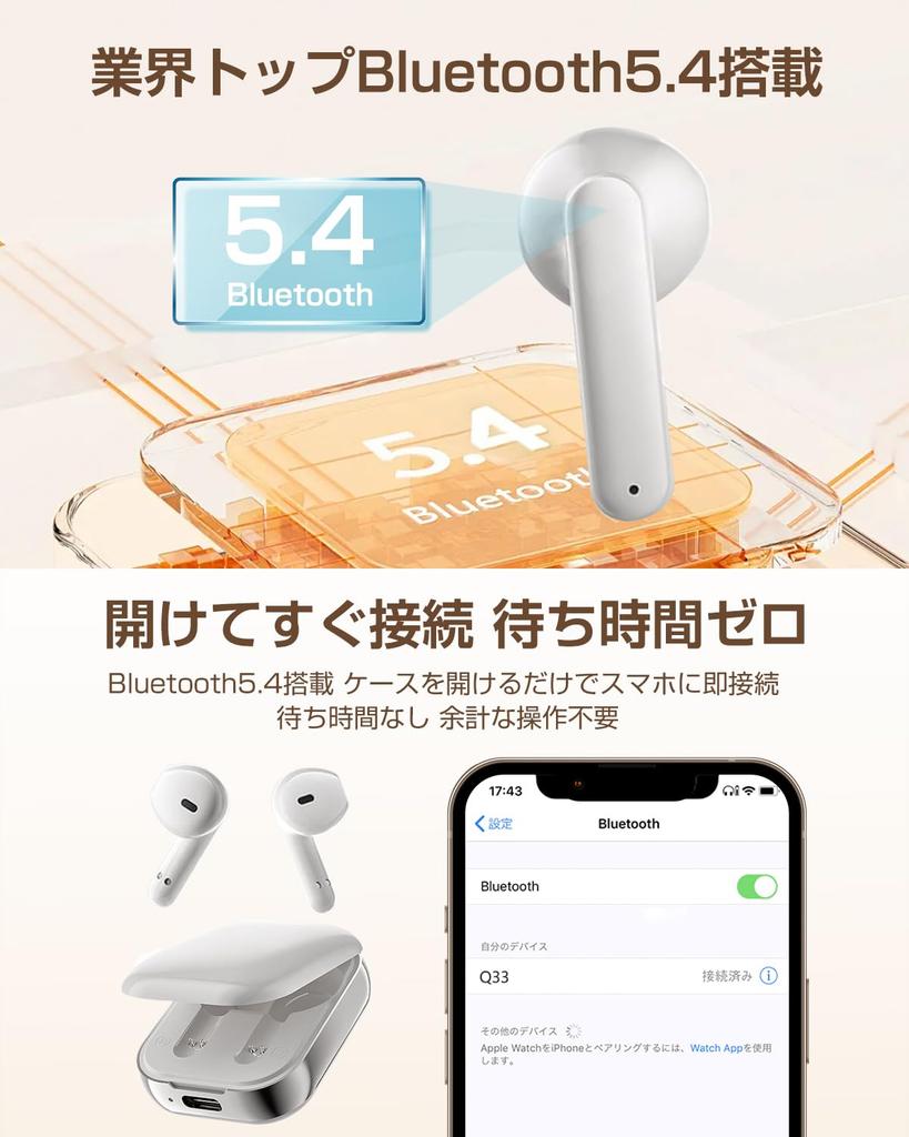 [2025 Upgraded] Wireless Bluetooth 5.4 Earbuds, Compact and Lightweight, Cordless, 40 Hours of Playtime, Hi-Fi, Automatic Pairing, Touch-Sensitive