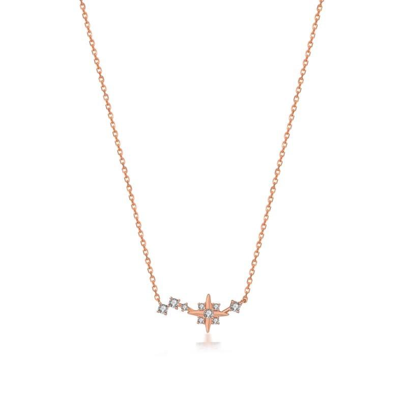 Eight-Pointed Star S925 Sterling Silver Gold-Plated Zircon Pendant Necklace, Women's Light Luxury High-End Niche Design.