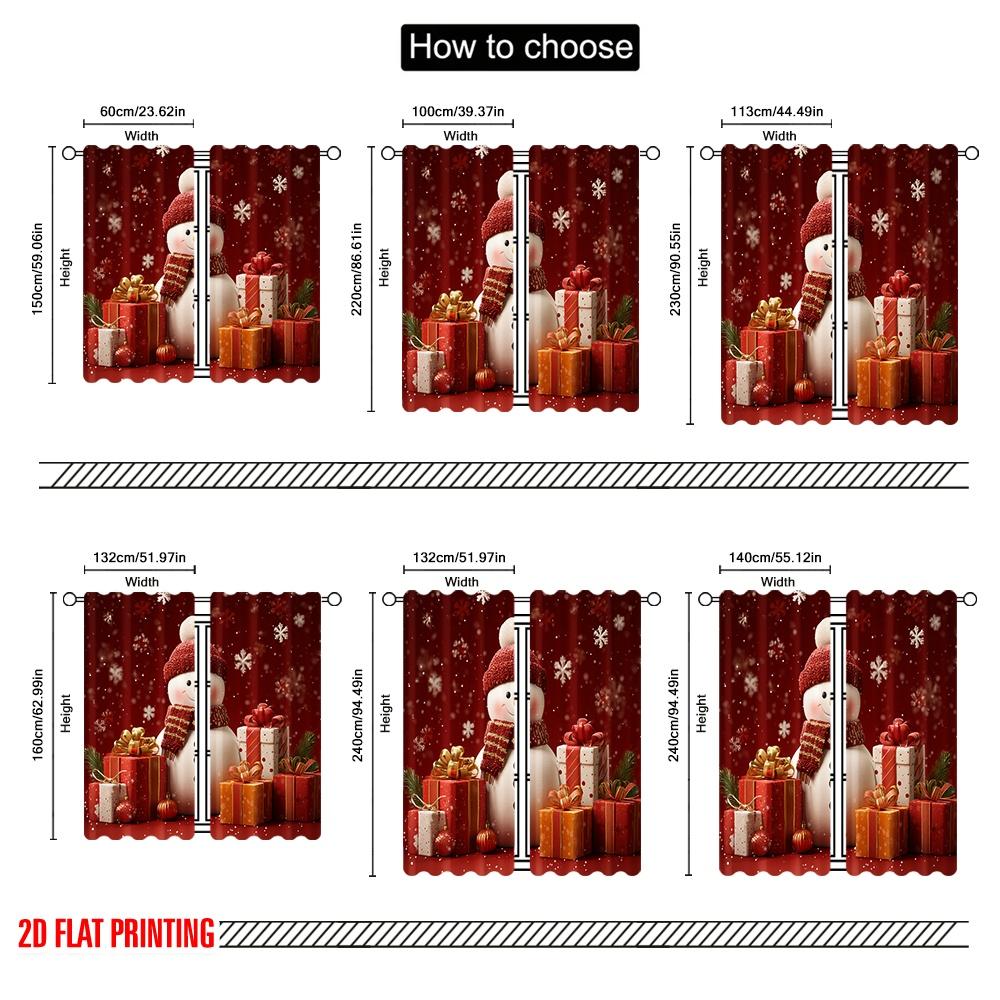 2 Stück, 2D-Flachdruck Vorhänge Rollos Schneemann Cartoon Schneeflocke Geschenk Vielseitiges Polyester (ohne Stange) Dekorationen