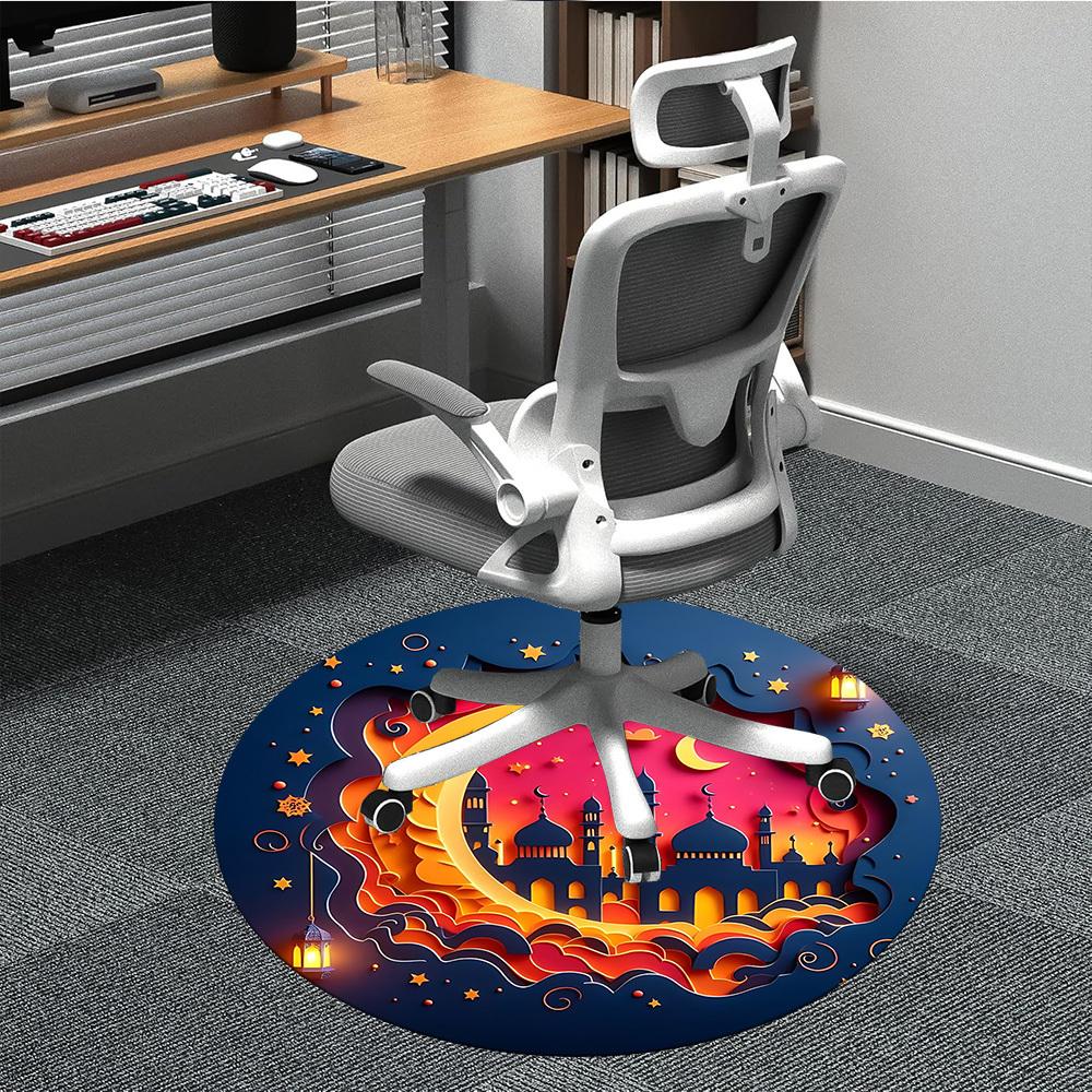 1 Stück Nachthimmel Dekor Stuhl Teppich für Büro, Runder Polyester Teppich, Innendekoration für Büro, Pflegeleichtes Gewebe, Waschbarer Rutschfester Bereichsteppich