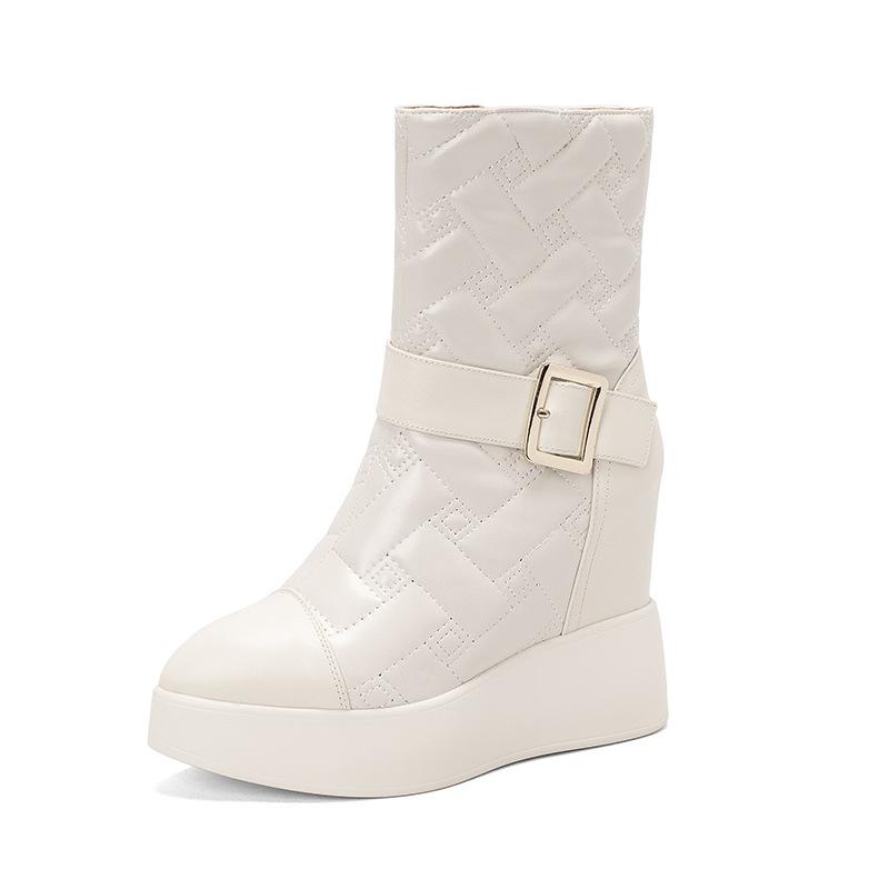 12CM ultra-high heel inner height increase and thin fashion boots autumn and winter new British pointed thick-soled belt buckle Martin boots women