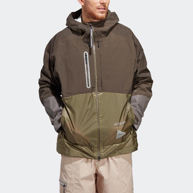 Adidas And Wander Xploric Rain.Rdy Color Block Outdoor Waterproof Hooded Jacket Men Jacket Dark-Olive-Green HR7147
