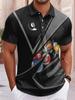 Men'S Billiard Pattern Print Short-Sleeve Polo Shirt, Casual Lightweight Breathable Top