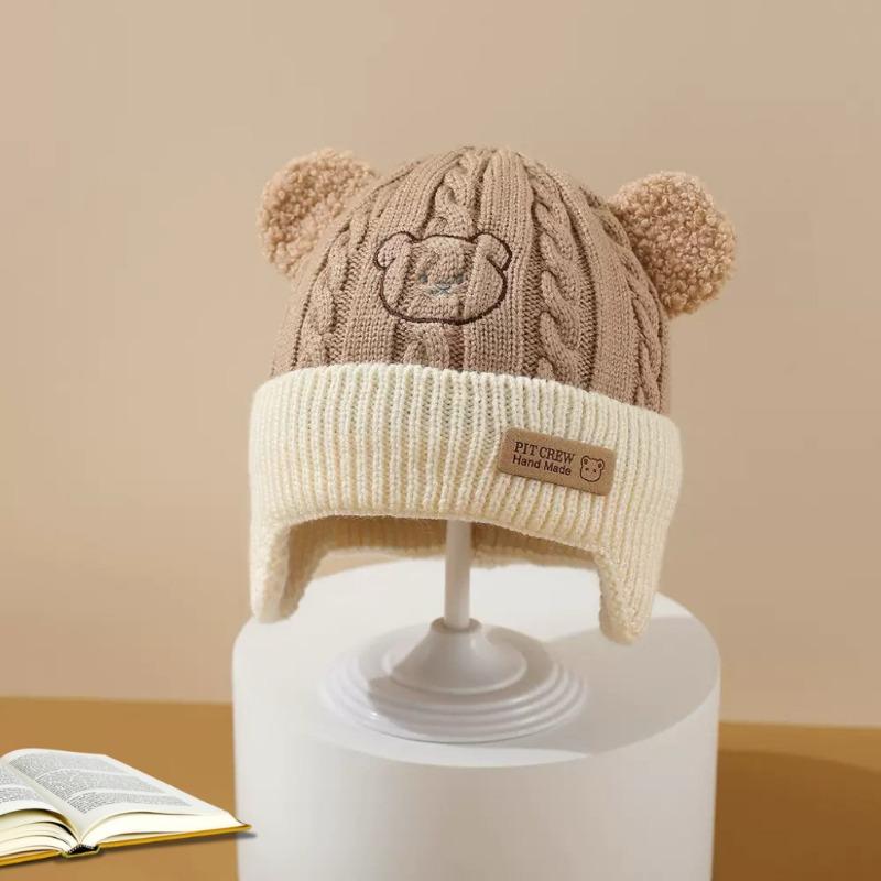 Autumn and winter warm cute bear hat ear protection hat boys and girls infant wool hat baby knitted children's hat