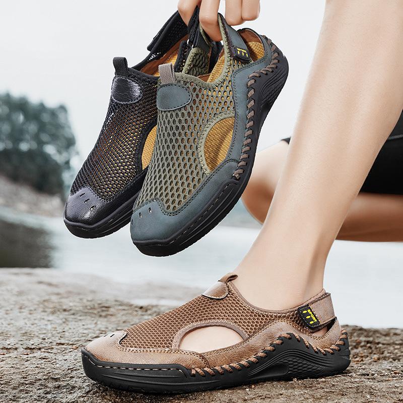 Baotou Sandals Men'S Outer Wear Mesh Soft-Soled Beach Shoes Mountaineering Wading Driving Sports Hole Shoes