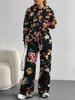Europe, America Autumn and Winter 1116 Casual Retro Flower Long-sleeved Suit Women's Hooded Sweater Trousers Two-piece Set