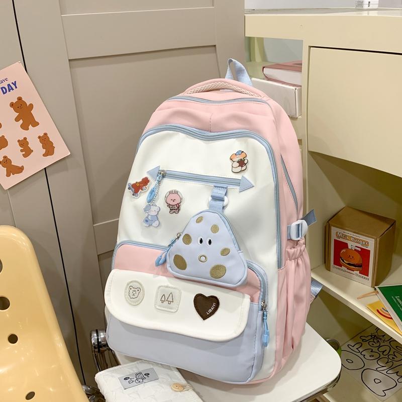 Schoolbag Women's Large Capacity Backpack Student Color Block Backpack with Coin Purse