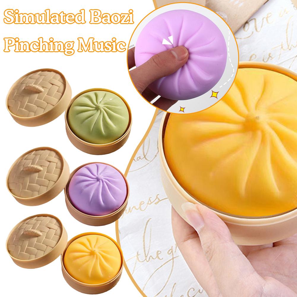 Bun Bao Sensory Fidget Toy Simulation Steamed Bun Stress Toys with Steamer Container Box Toys F T1U5