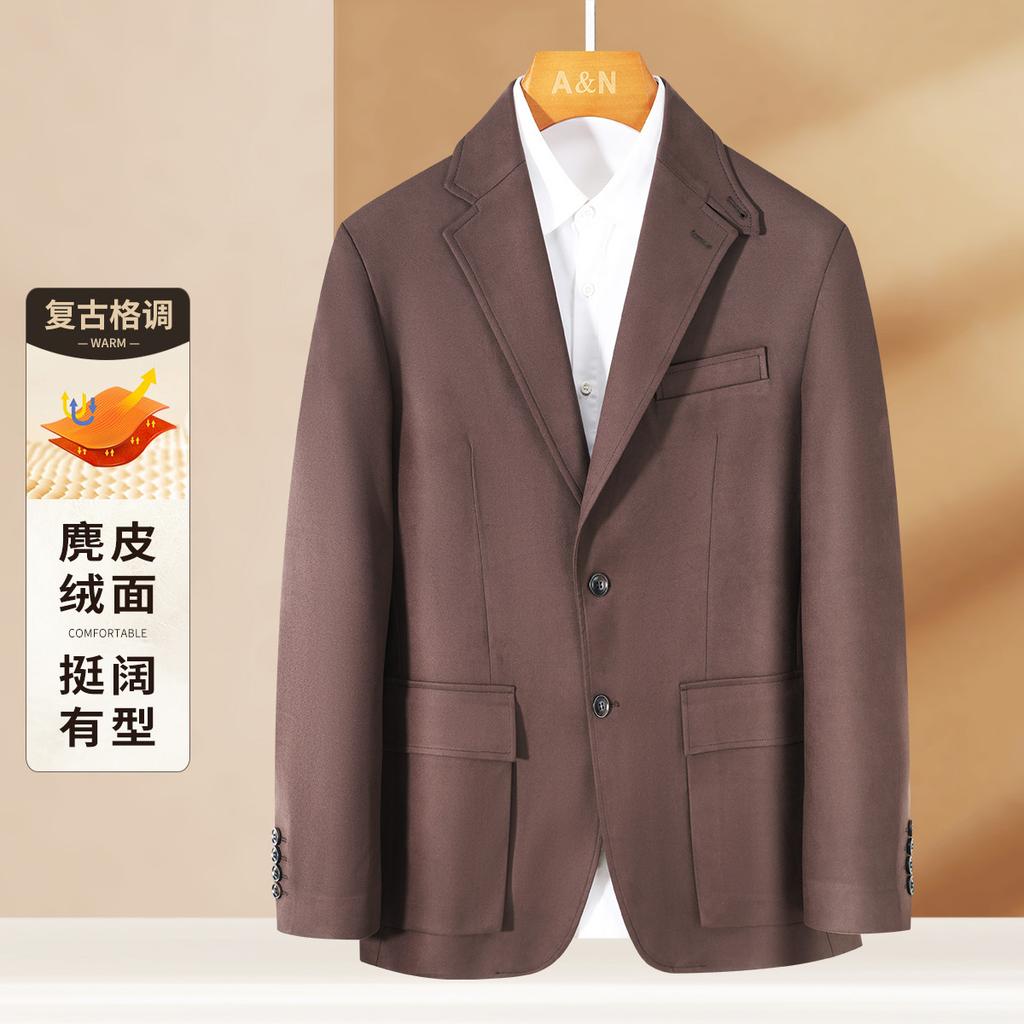 [Suede suit] Retro casual suit for men in autumn, durable, easy to maintain, high-end feel, single suit jacket