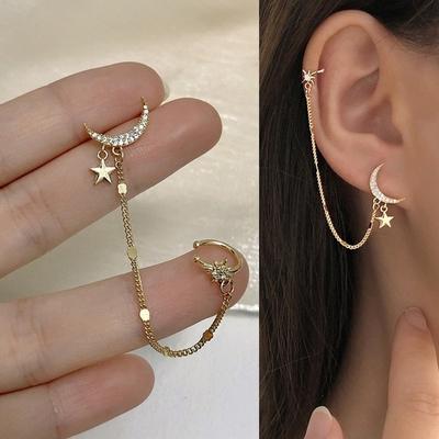 1 Pack of Star and Moon Needle Earrings Ear Cuffs Women's Personalized Earrings