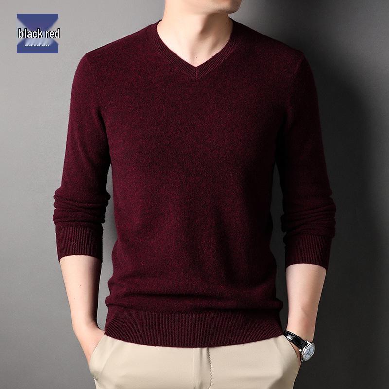 Men's High-End All-Wool Round Neck Sweater - Pure Color Knitwear for Autumn and Winter