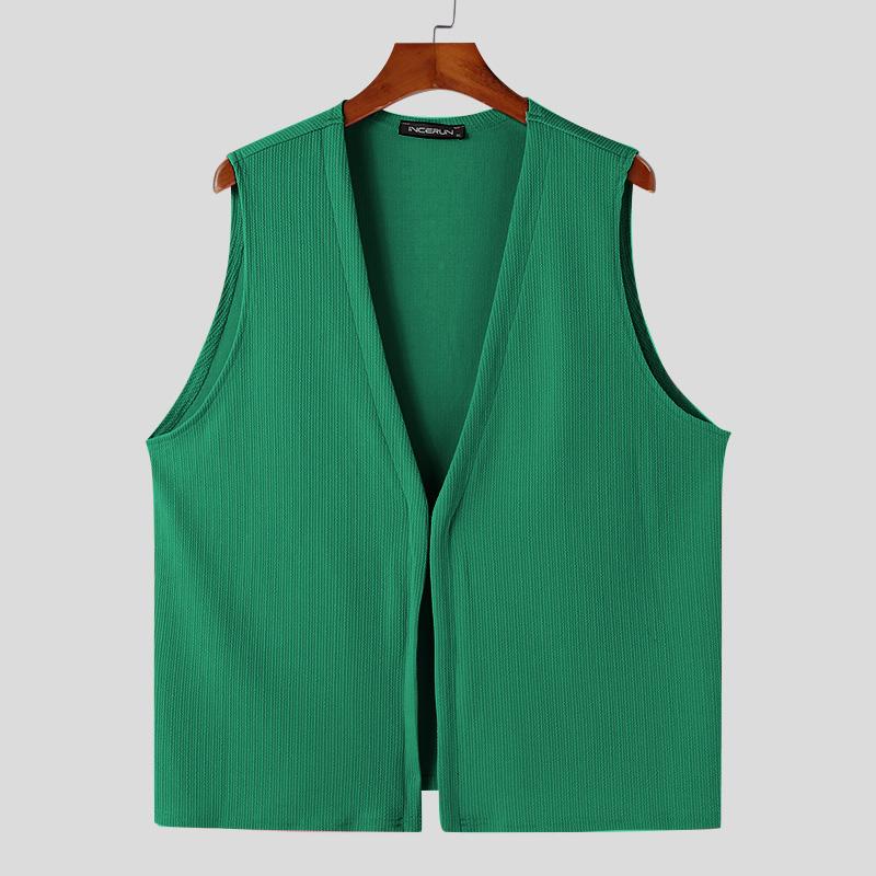 

INCERUN Мужские свободные майки без рукавов с открытой передней частью и текстурой S зелёный