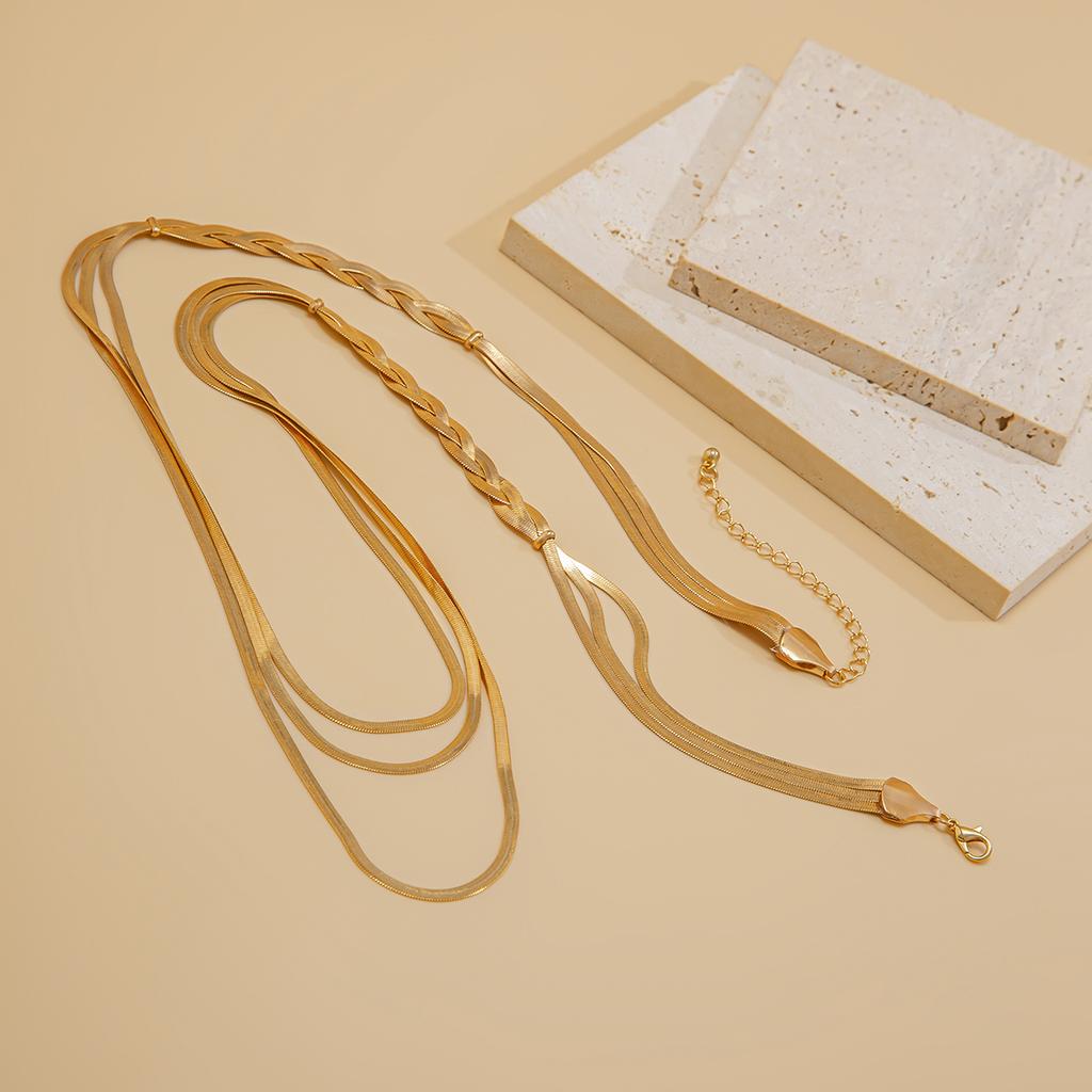 Salircon Vintage Multilayer Snake Chain Necklace for Women Herringbone Gold Color Copper Chain Pendant Necklace Neck Jewelry