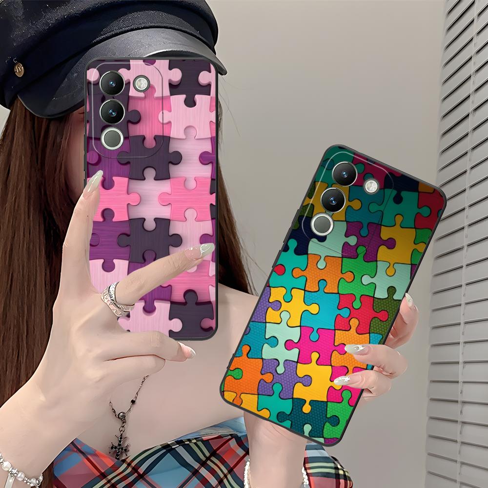 Puzzle Texture Mobile Cell Phone Case for VIVO Y77 76 75 74 73 72 58 56 55 51 50 38 36 Y19 Y18 Y03 Y01 5G Printing Cover