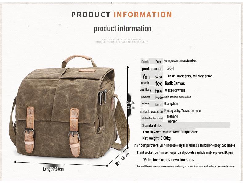 Geantă crossbody impermeabilă din pânză de bumbac pentru aparate foto SLR - Geantă de umăr unisex pentru fotografie