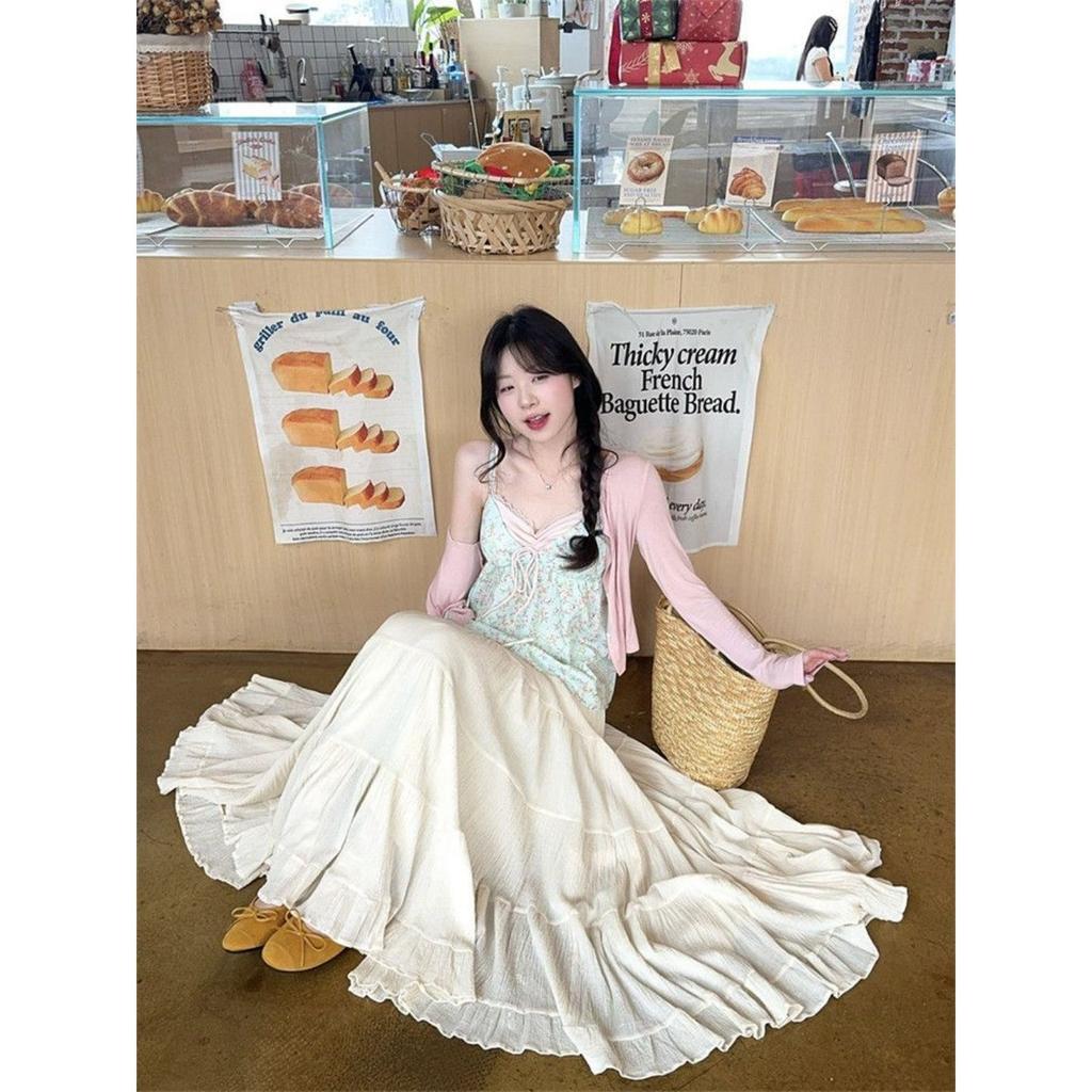 Fresh and Sweet Style, Color-block Fake Two-piece Floral Camisole Camisole for Summer, Korean Petite Versatile Top for Instagram