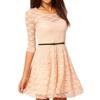 Elegant Lace Dress With Long Sleeves And Round Neck For Casual Spring Summer Wear