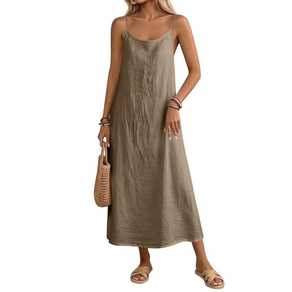 Damenmode Lässig Locker Ärmelloses Tanktop Baumwolle-Leinen Mittellanges Kleid