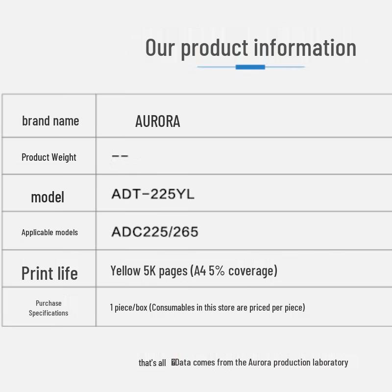 Aurora ADT-225YL Yellow Low Capacity Toner Cartridge