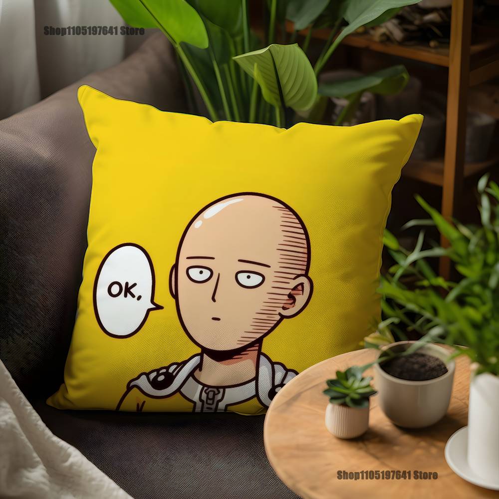 One P-Punch Man Saitama Pillow Case For Sofa Decor Car Office Room Printing Cushion Cover Decorations and Protector
