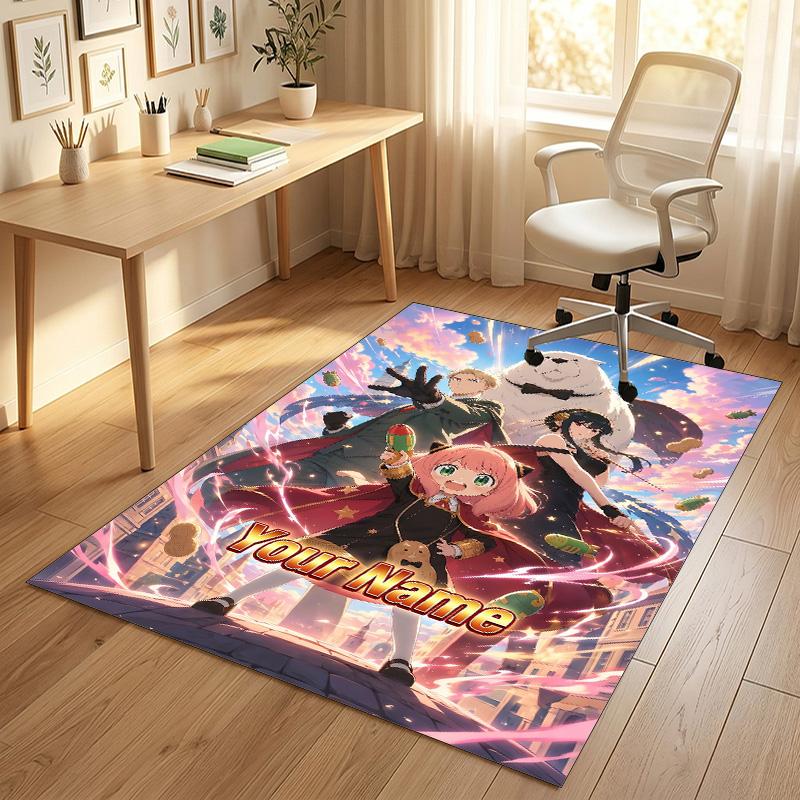 Personalized Crystal Velvet Carpet,Spy × Family Custom Printed Name, Plush Area Rug For Home Indoor Decor
