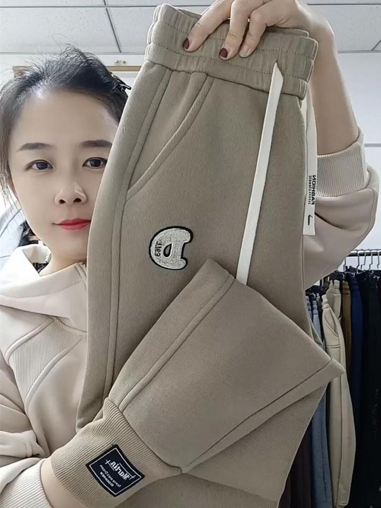 Pantaloni de trening harem cu talie înaltă pentru femei 2025 cu căptușeală din fleece - Pantaloni casual groși de primăvară/iarnă cu manșete și efect de slăbire