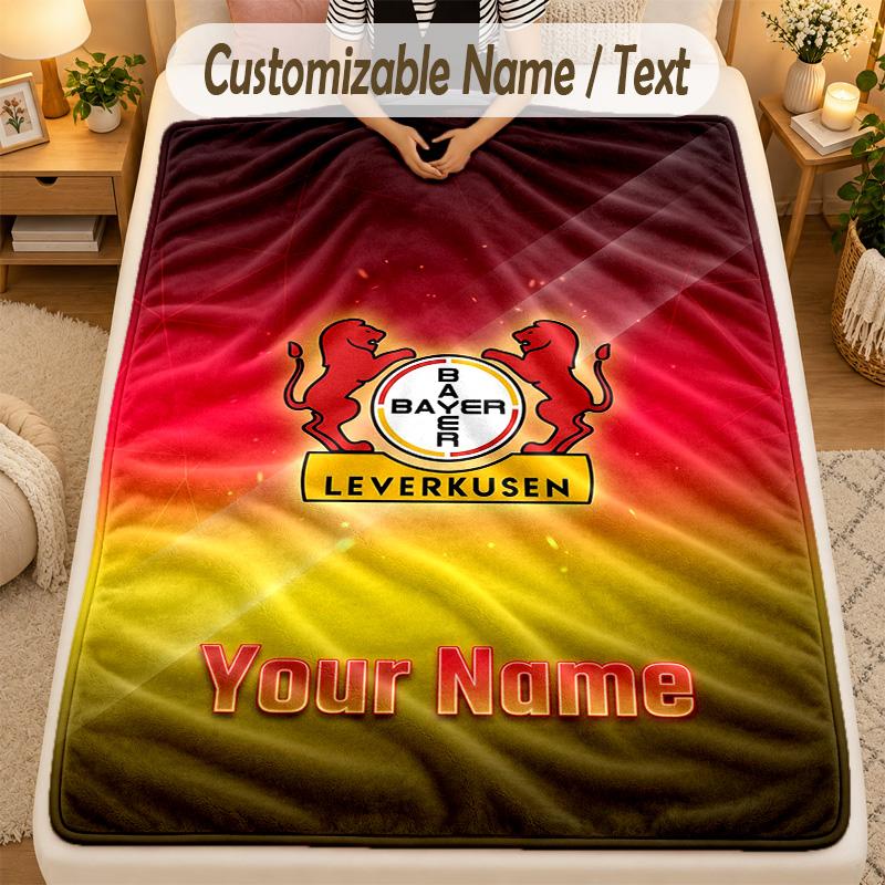 Flannel BlanketBayer Leverkusen Football Custom Name Text Personalized Soft Warm Throw Blanket Home Decor Gift