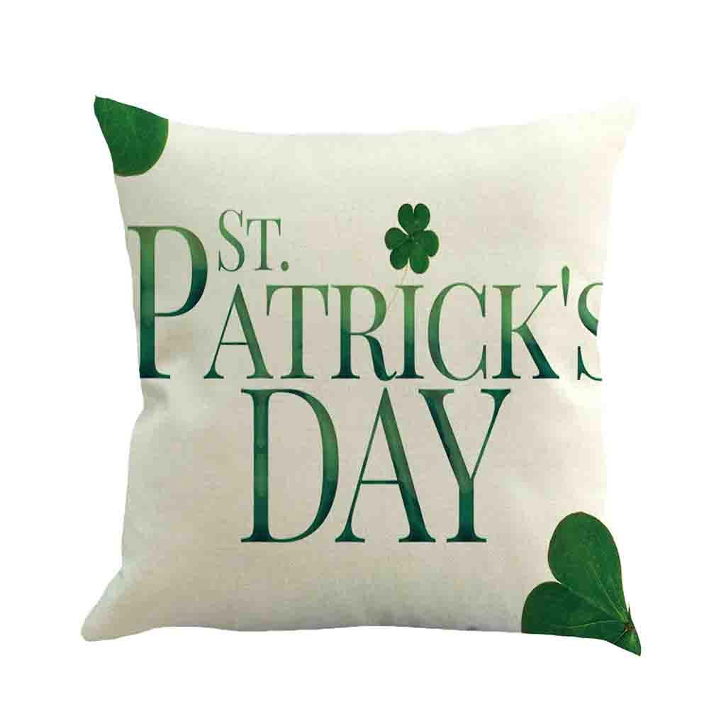 YOUR SMILE St Patricks Day Clover Cotton Linen Square Decorative Throw Pillow Case Cushion Cover 18x18 Inch