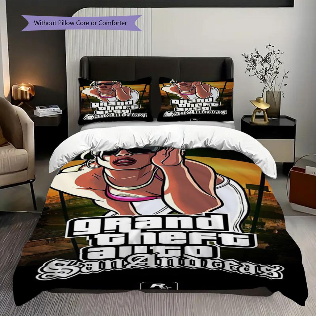 Urban Chaos Crime Bedding (1 * Duvet Cover + 2 * Pillowcase, Without Core) 2D Flat Bedding Set Duvet Cover and Pillowcase Soft and Comfortable