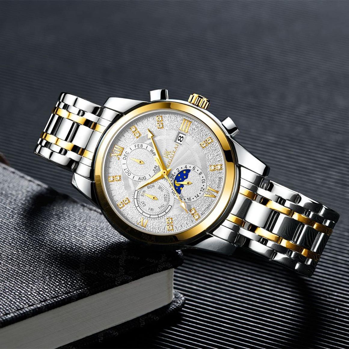 Новые роскошные мужские часы ТОП-бренда с коробкой, модные мужские многофункциональные автоматические мужские механические часы