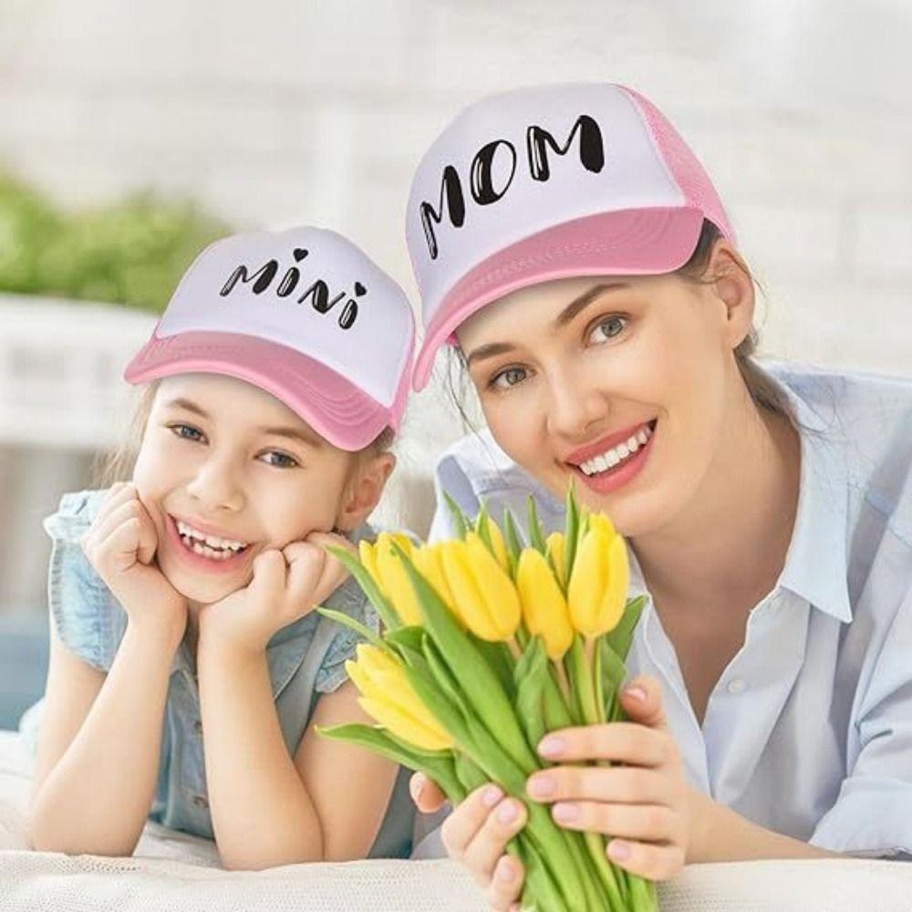 DAD MOM MINI Printed Family Baseball Cap Washed Cotton Mesh Baseball Hats For Mom Dad Kids