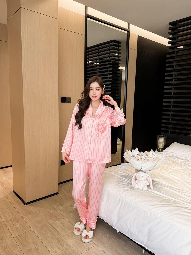 2025 Autumn Women's Casual Striped Pajamas: Loose, Simple Korean Style for In-Home or Outdoor Wear