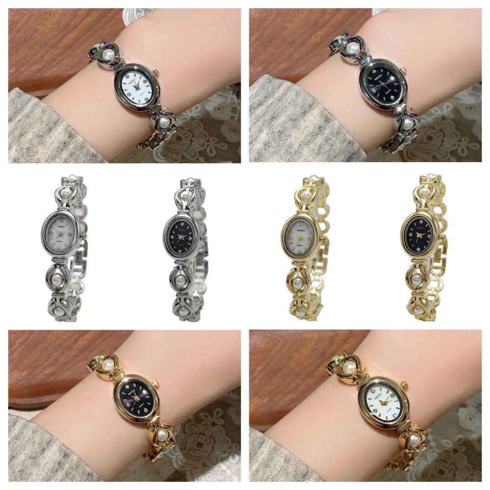 Small Ladies Pearl Bracelet Wristwatch Bead Stylish Oval Watch Women's Quartz Watch  Student